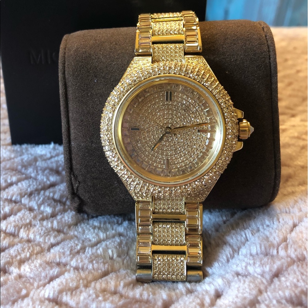 Michael K Camille Gold Crystal Encrusted Watch